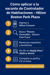 Cómo aplicar a la vacante de Rooms Controller en Hilton Boston Park Plaza paso a paso