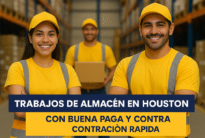Empleado en almacén en Houston organizando paquetes para envío