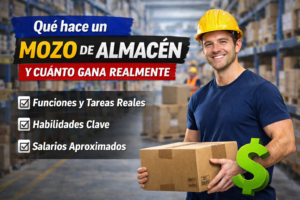 mozo de almacén trabajando en centro logístico organizando mercancía