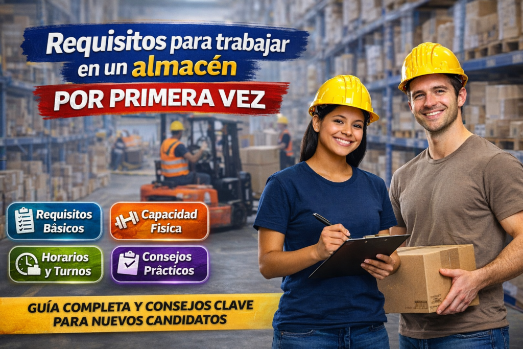 mozo de almacén organizando productos en almacén logístico
