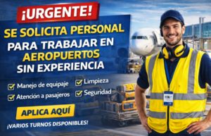 personal trabajando en aeropuerto sin experiencia manejo de equipaje limpieza y atención a pasajeros